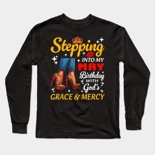 Stepping Into May Birthday Black Woman Girl High Heels Long Sleeve T-Shirt